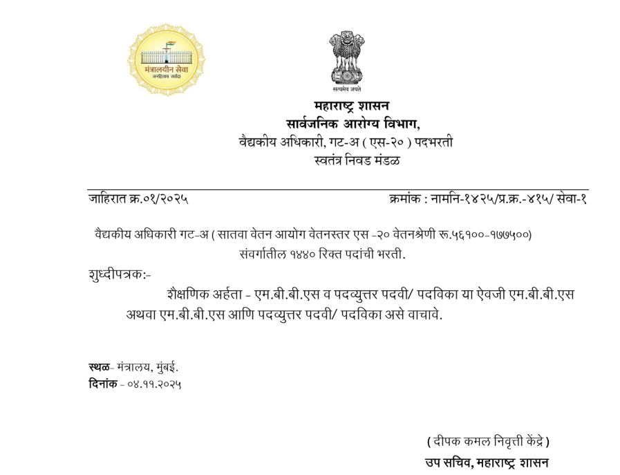 Arogya Vibhag MO Bharti